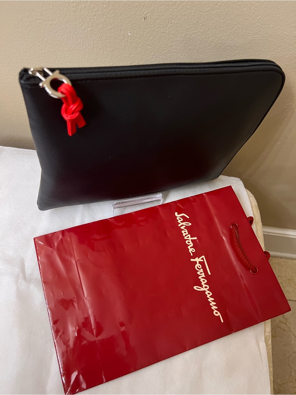 Salvatore Ferragamo Large Leather Zip Pouch new